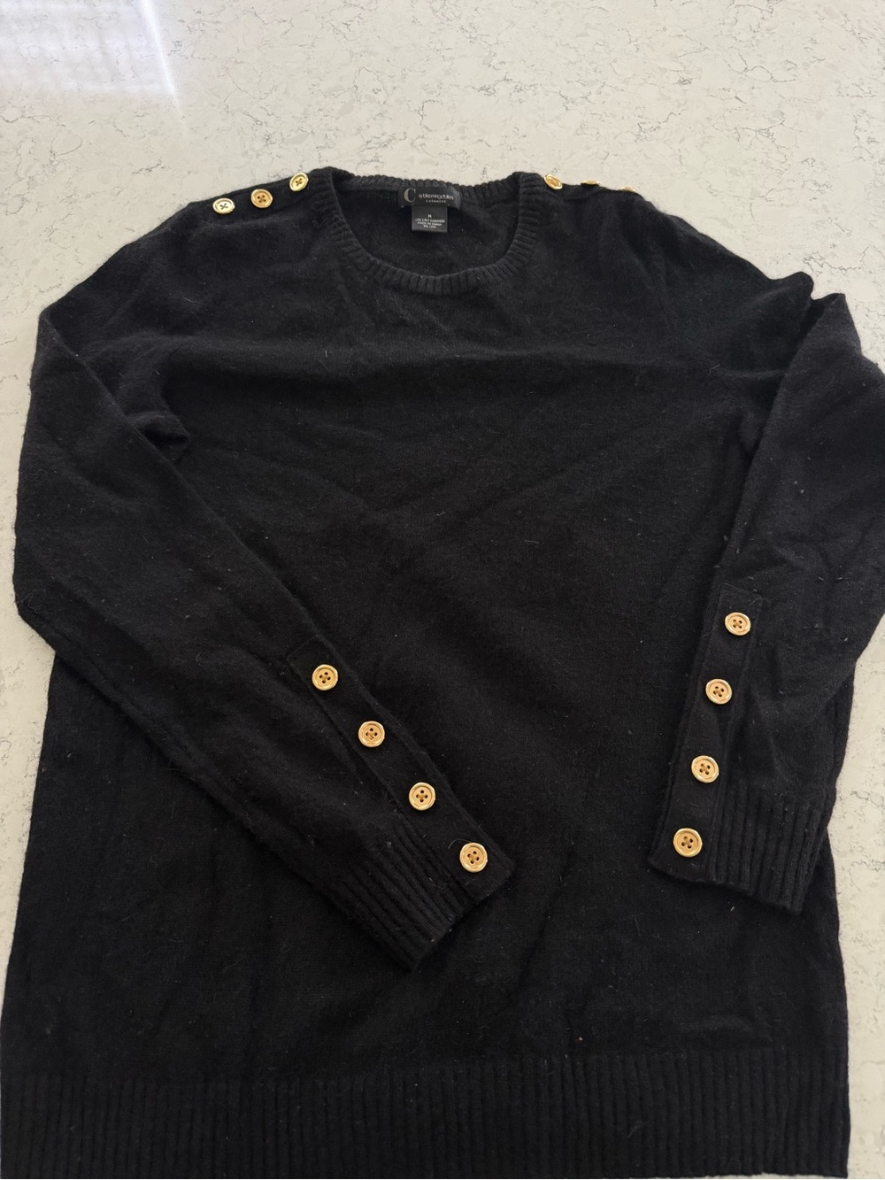 Women’s Bloomingdale's Black Crewneck Sweater with Gold Button Detail